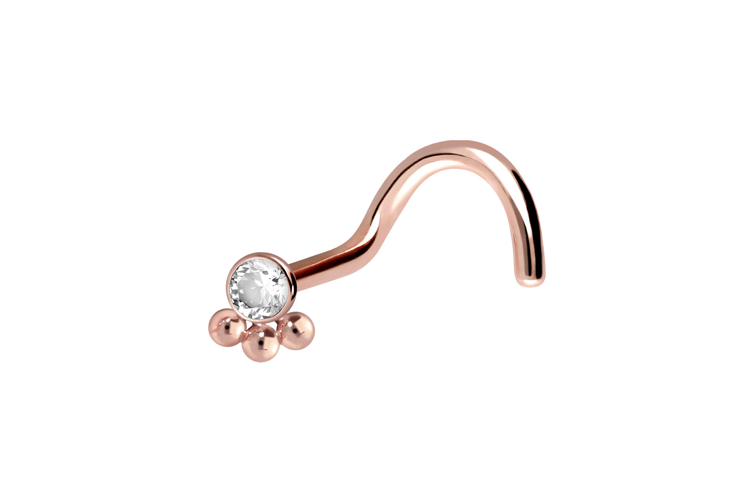 Titanium nose stud spiral CRYSTAL + 3 BALLS