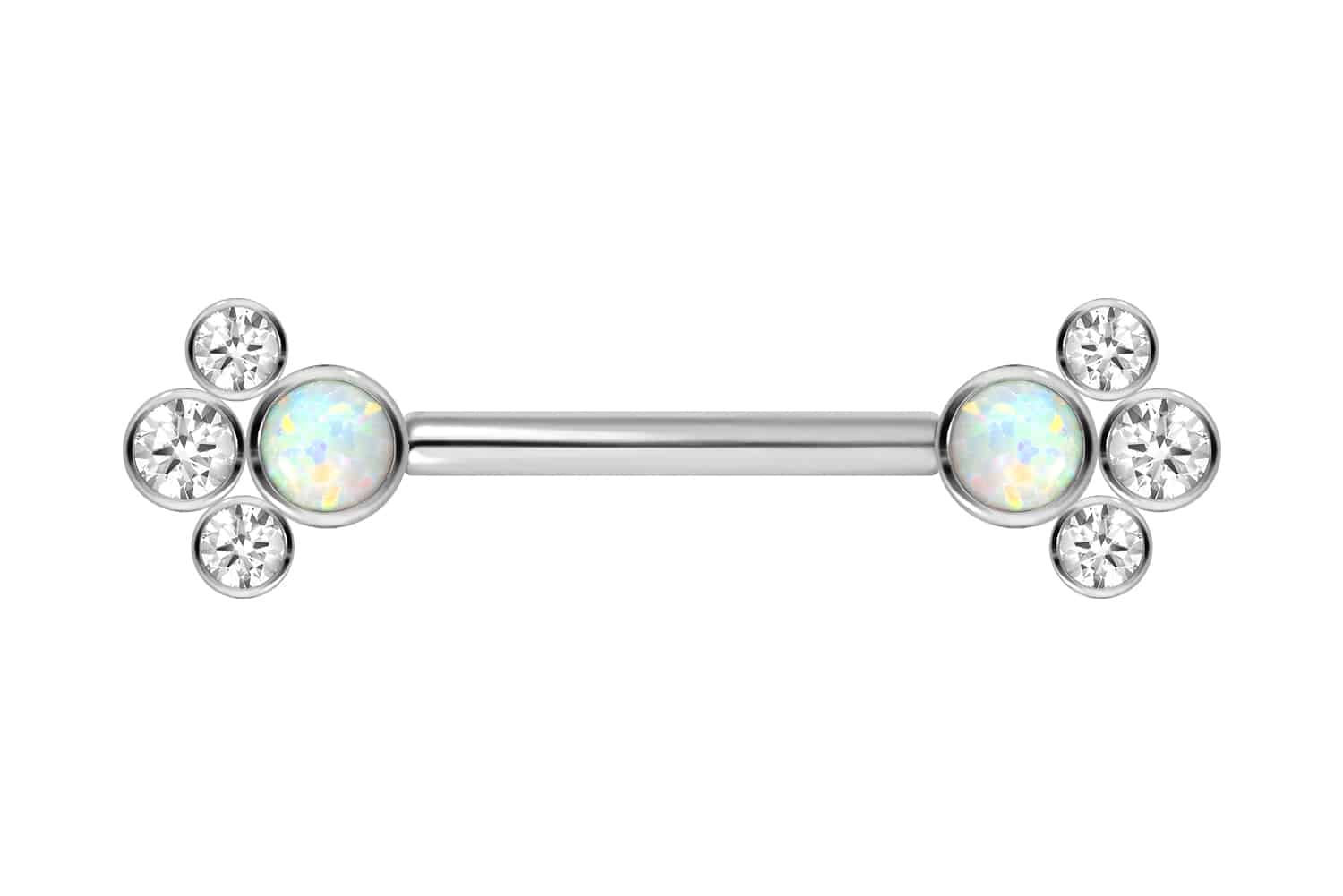 Titanium barbell with push pin SYNTHETIC OPAL + 3 CRYSTALS