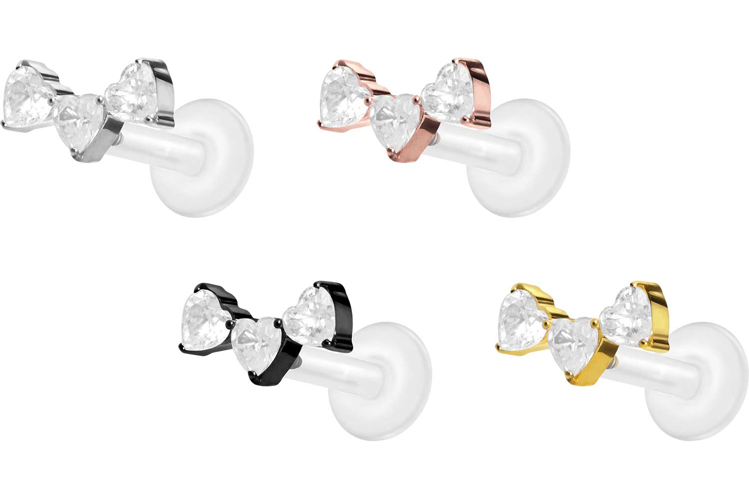 PTFE Labret mit Innengewinde + Titan-Aufsatz 3 KRISTALLHERZEN