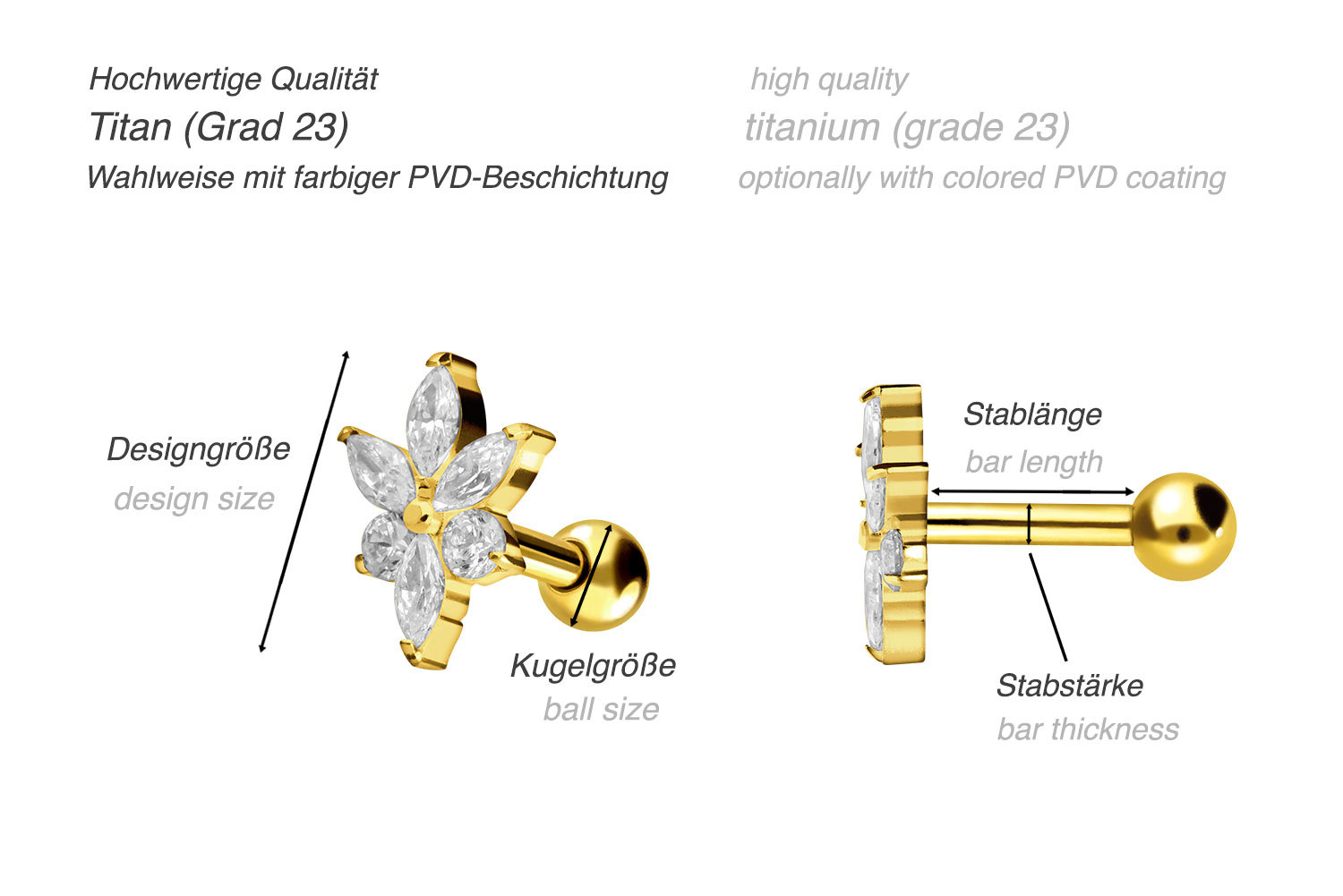 Titan Ohrpiercing KRISTALLBLÜTE