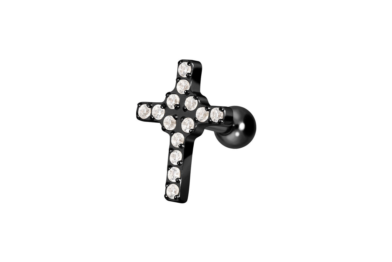 Titanium ear piercing with internal thread CRYSTAL CROSS