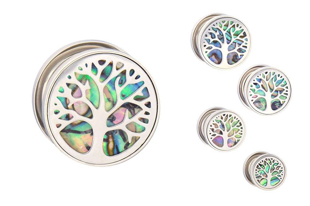 Surgical steel double flared tunnel TREE OF LIFE ++SALE++