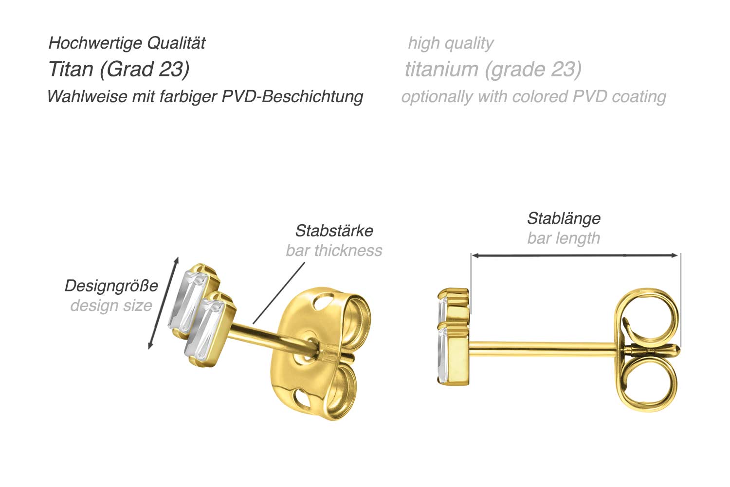 Titan Ohrstecker 2 EINGEFASSTE KRISTALLRECHTECKE