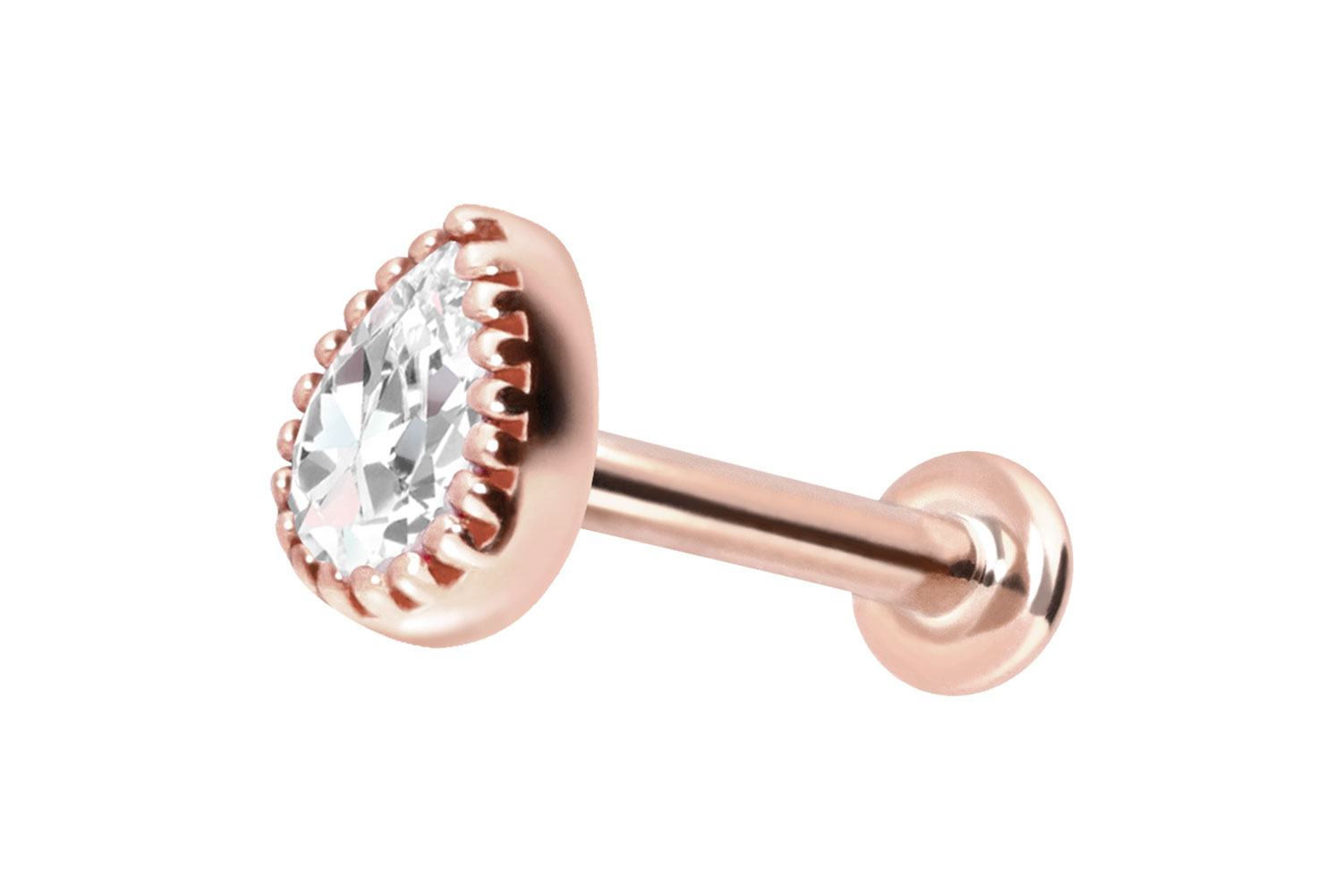 14 carat gold labret with push fit pin MOISSANITE DROP