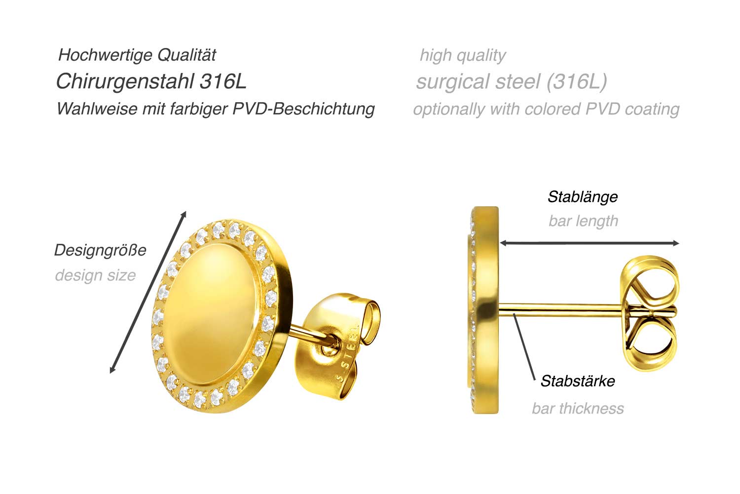 Chirurgenstahl Ohrstecker EINGEFASSTE KRISTALLE