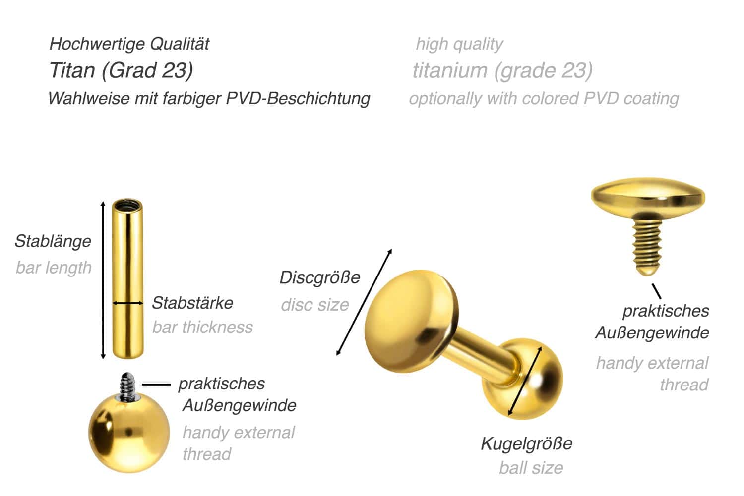 Titanum ear piercing with internal thread FLAT