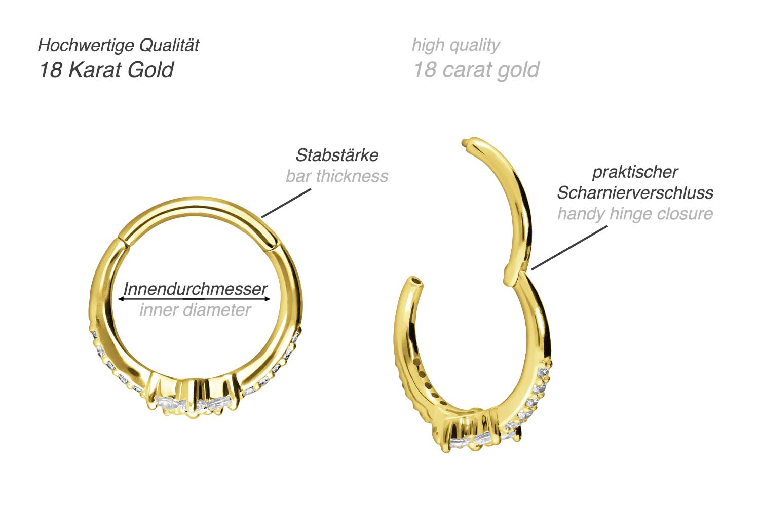 18 Karat Gold Segmentring Clicker KRISTALLBLUME + EINGEFASSTE KRISTALLE