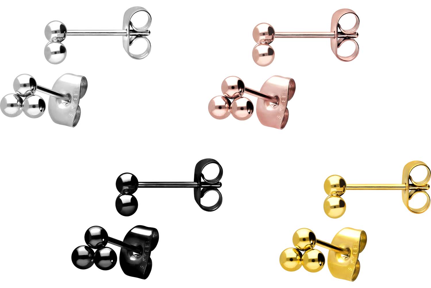 Surgical steel ear studs 3 BALLS