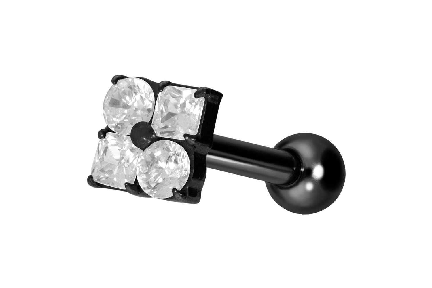 Titanium ear piercing with internal thread CRYSTAL FLOWER
