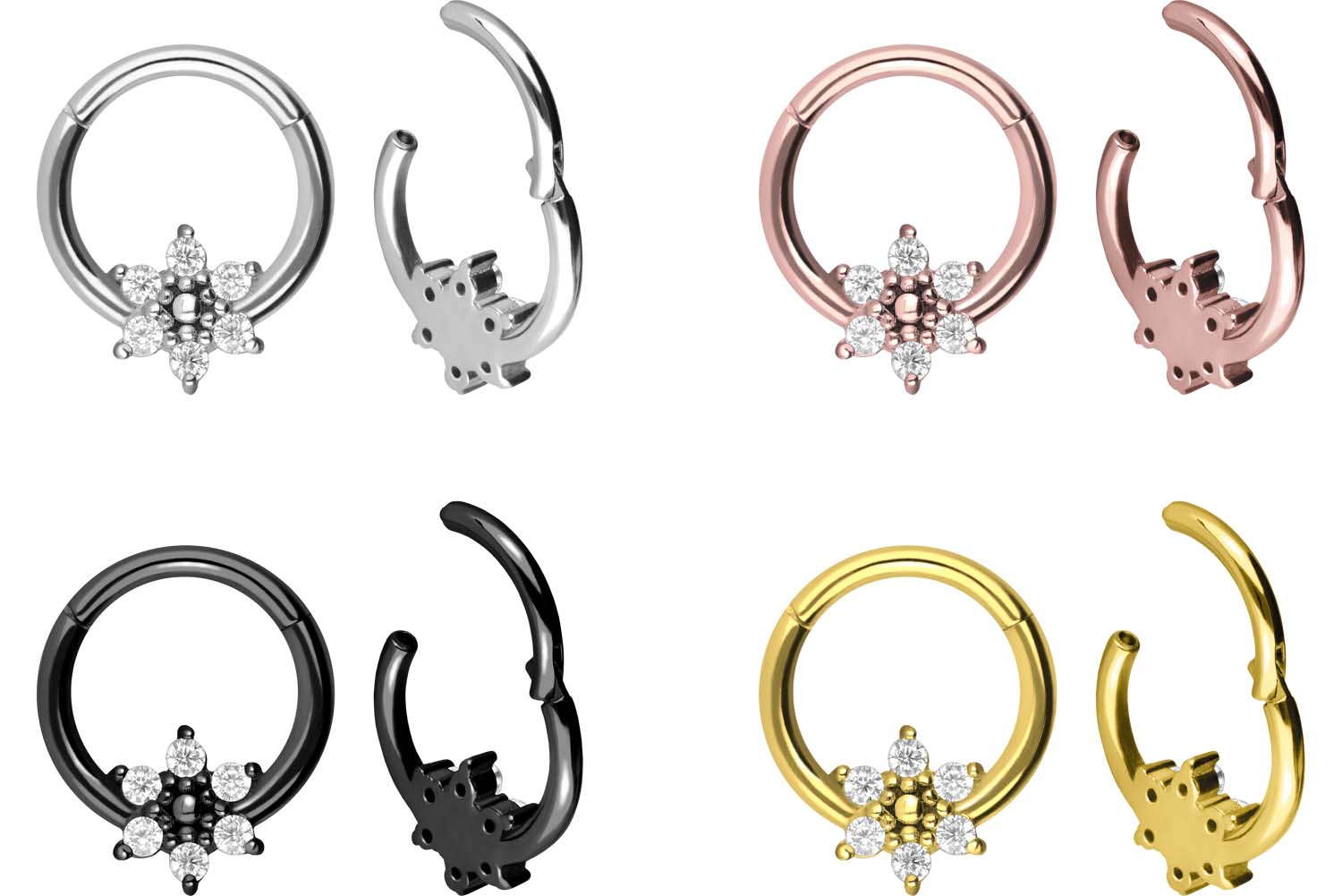 Surgical steel segment ring clicker CRYSTAL FLOWER