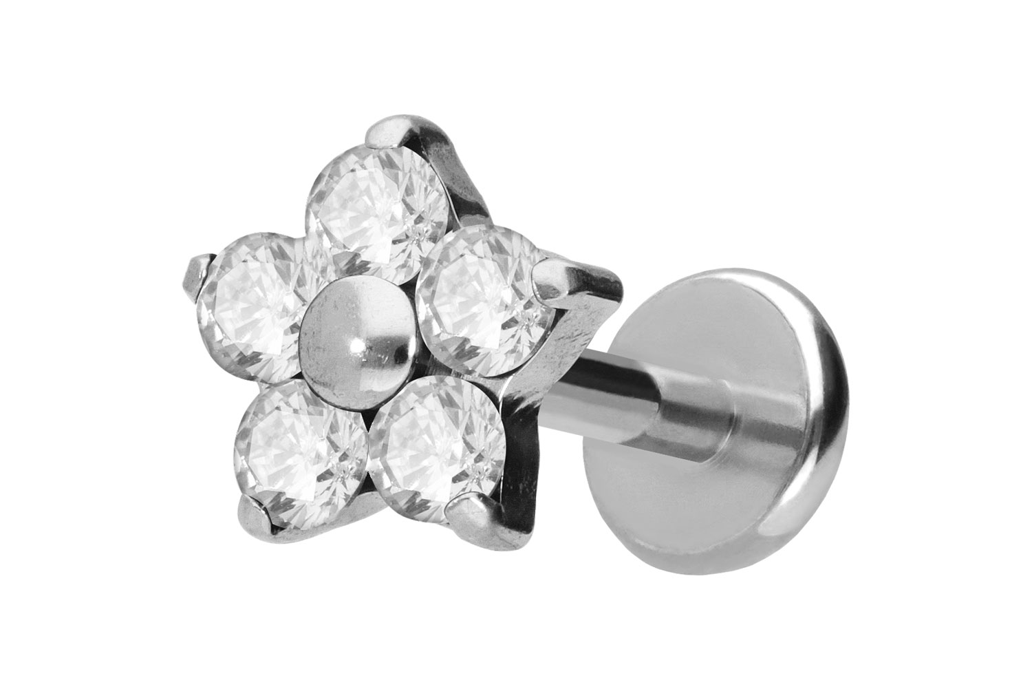 Titanium labret with push fit CRYSTAL FLOWER