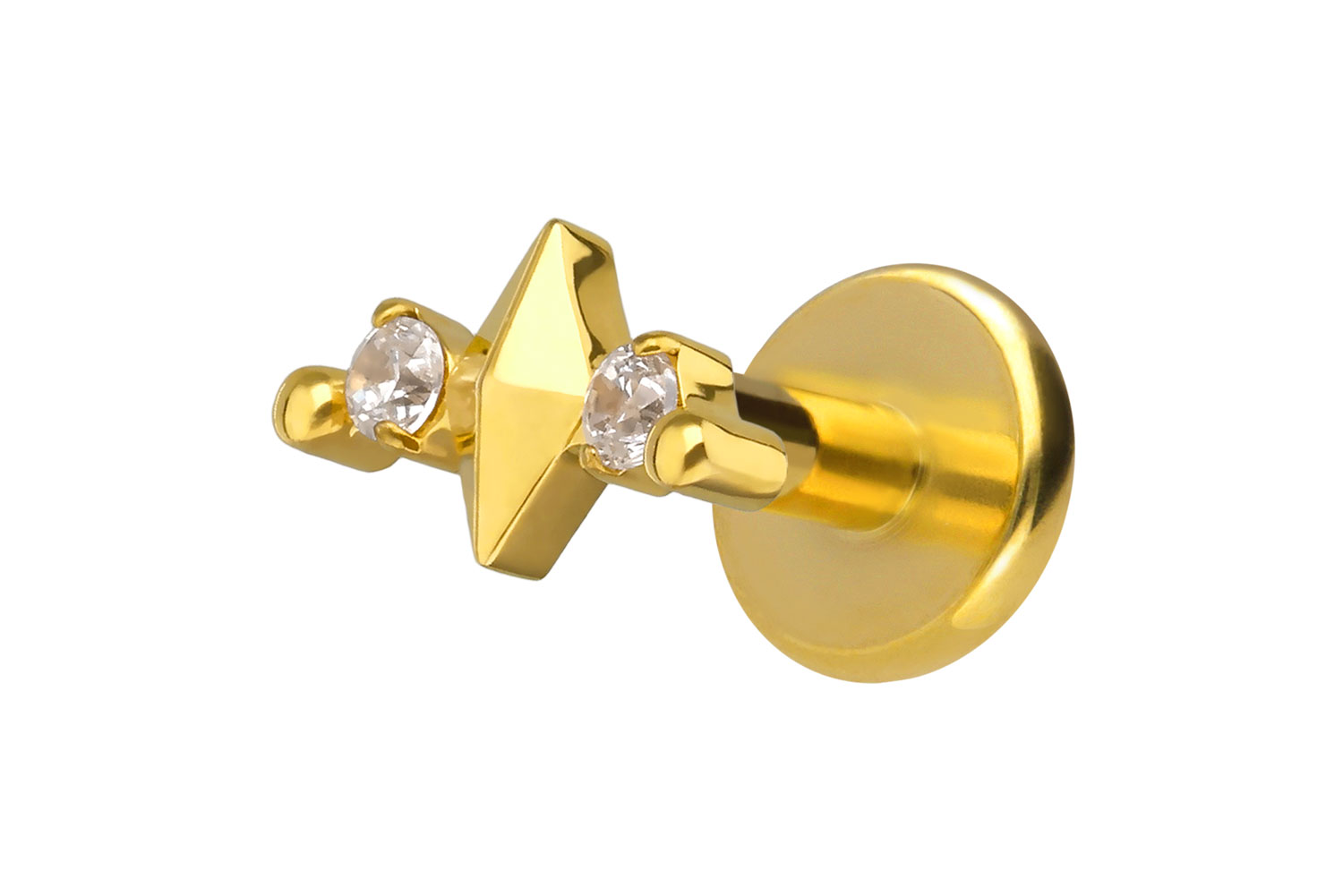 Titanium labret with internal thread RHOMBUS + 2 CRYSTALS