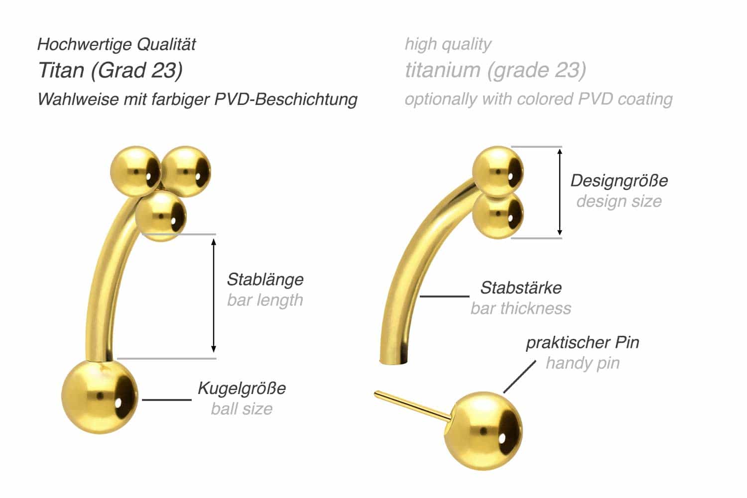 Titanium banana with push fit 3 BALLS