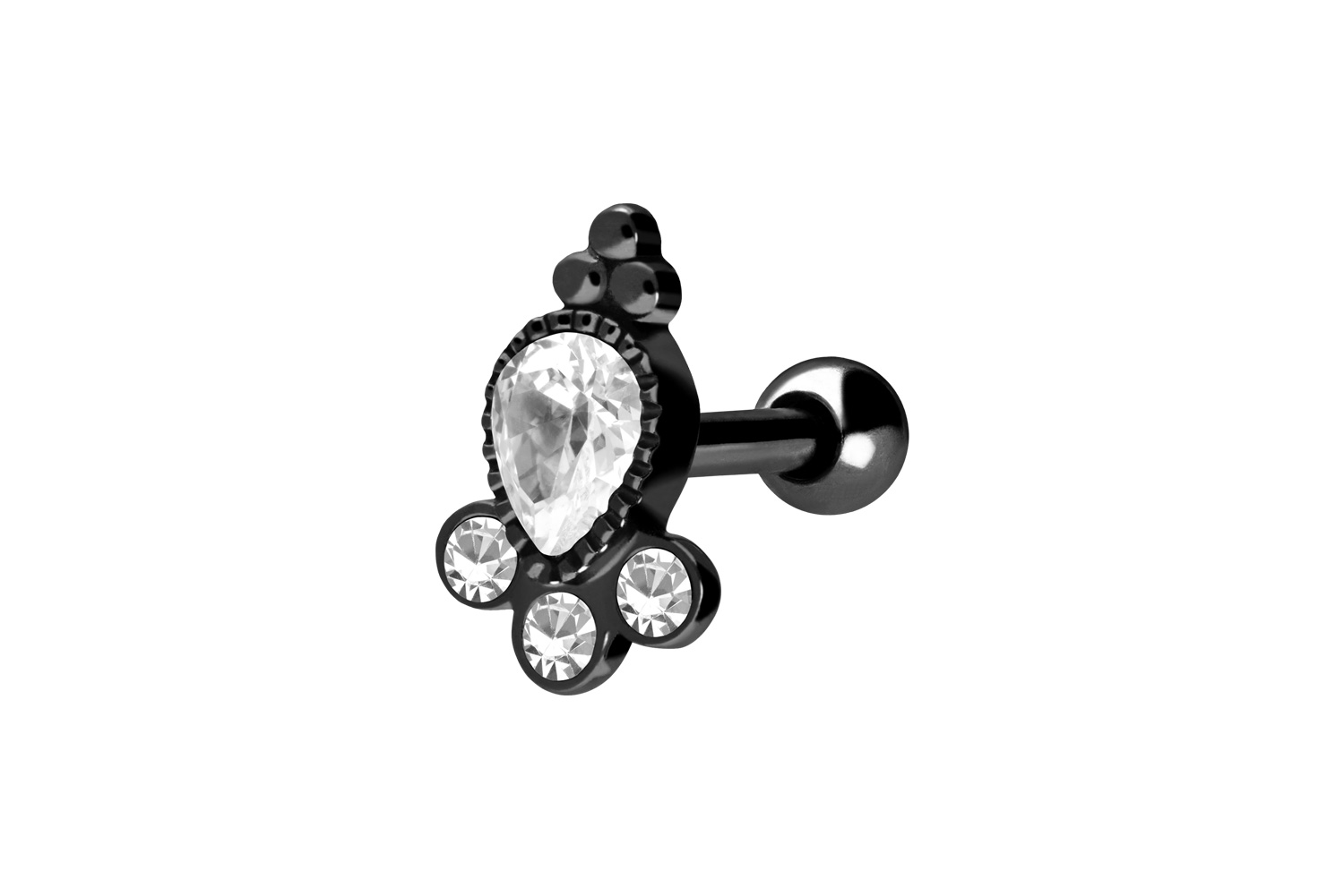 Surgical steel ear piercing ORIENTAL DESIGN + 4 CRYSTALS