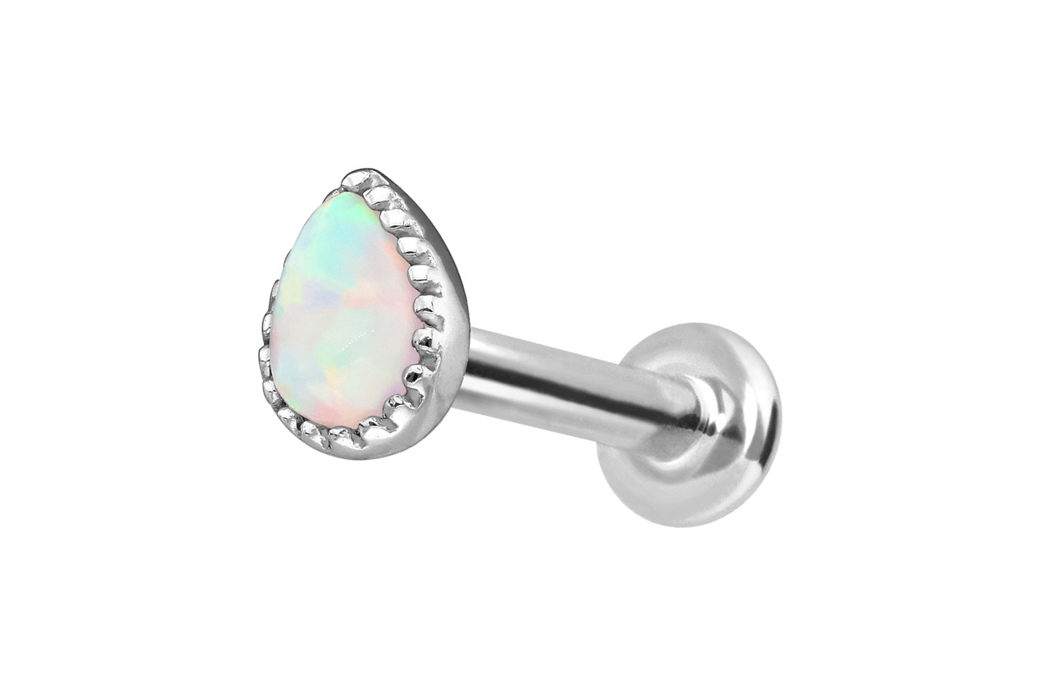 14 carat gold labret with push fit SYNTHETIC OPAL DROP