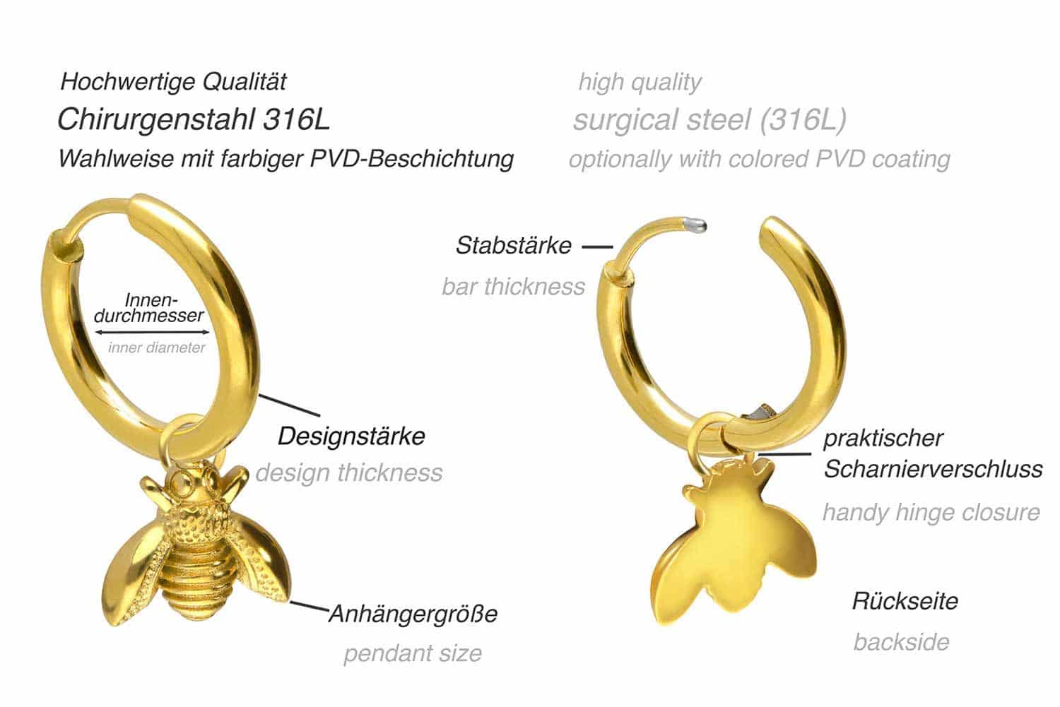 Surgical steel ear clicker creoles BEE