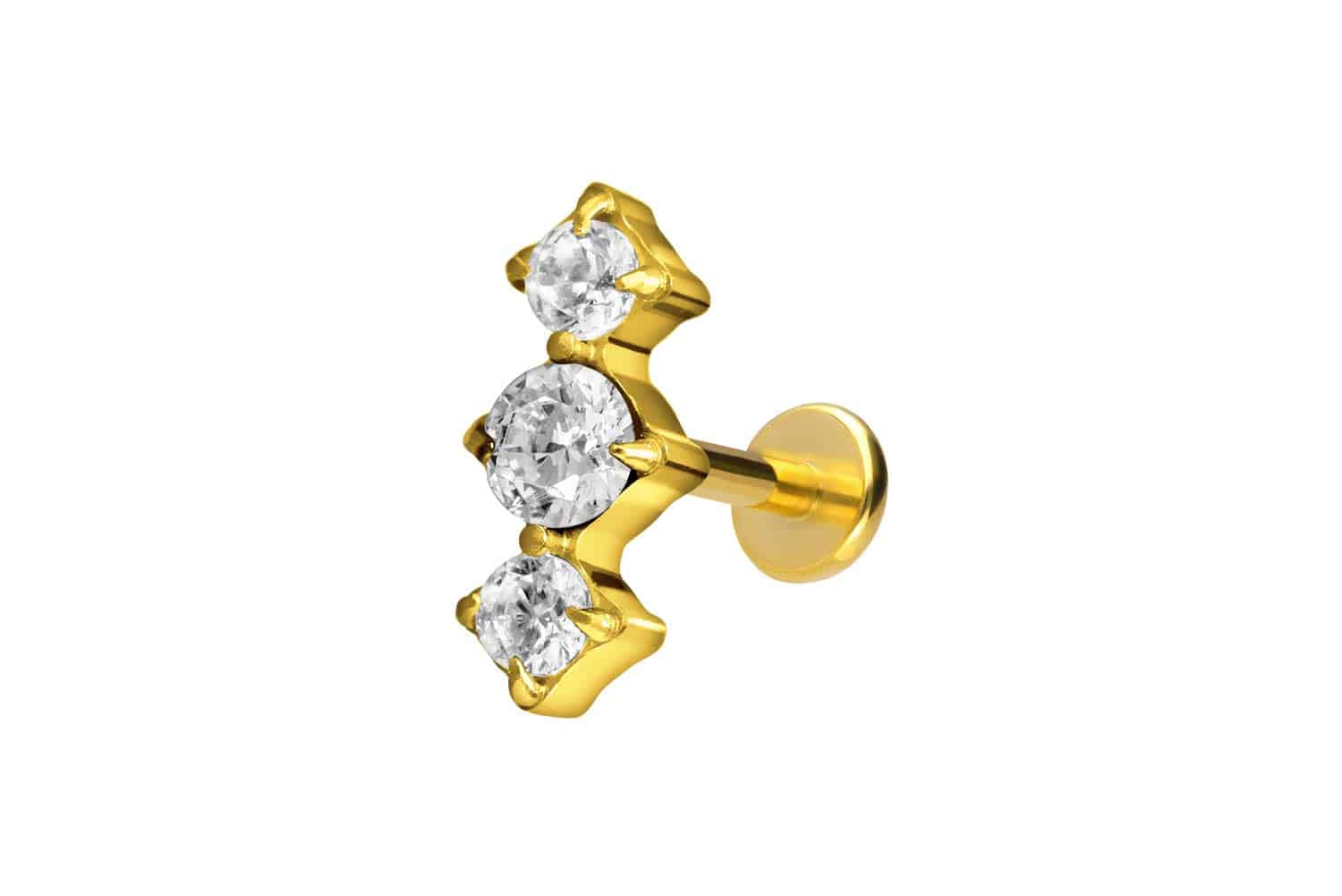 PIERCINGLINE Piercing Stecker Titan Labret mit Push Fit 3 EINGEFASSTE KRISTALLE - Bild 50 von 52