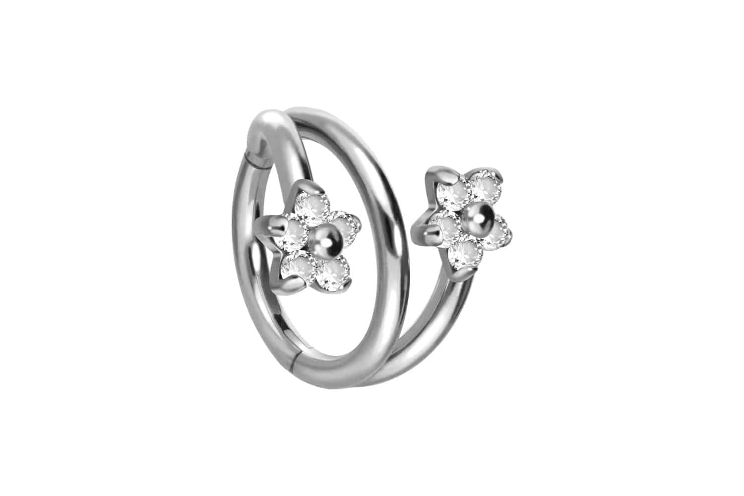Titanium segment ring clicker 3 RINGS + 2 FLOWERS WITH 5 CRYSTALS ++SALE++