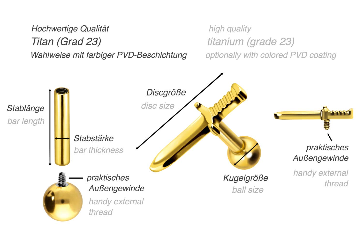 Titan Ohrpiercing mit Innengewinde SCHWERT