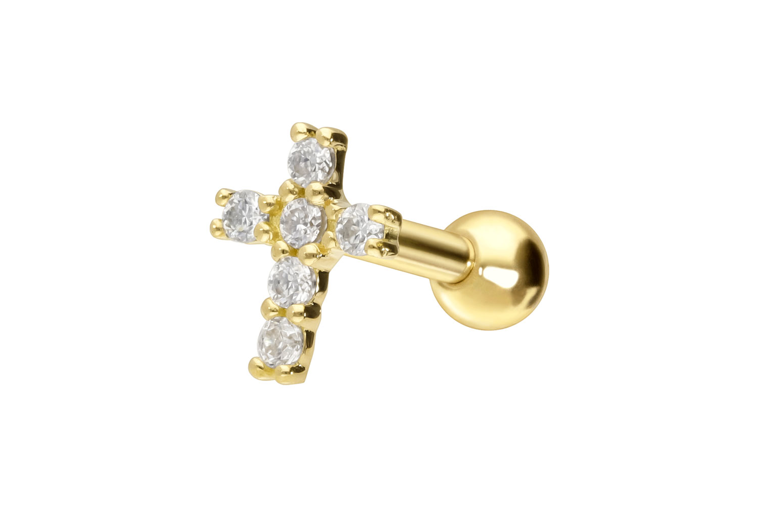 14/18 carat gold ear piercing MOISSANITE CROSS