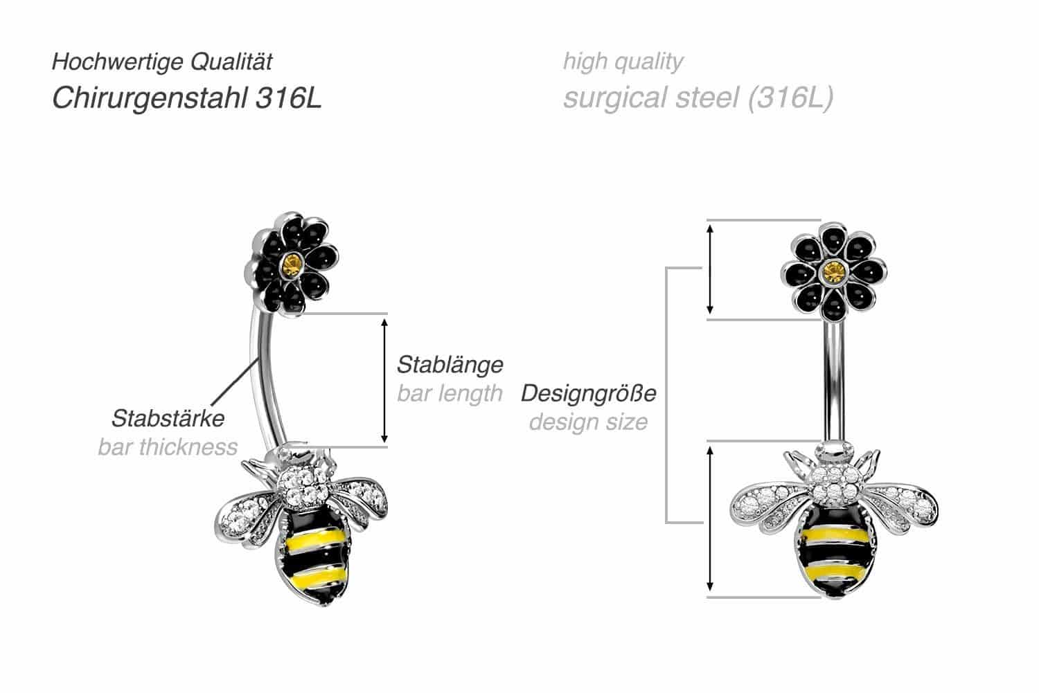 Surgical steel bananabell with brass design BEE + FLOWER ++SALE++