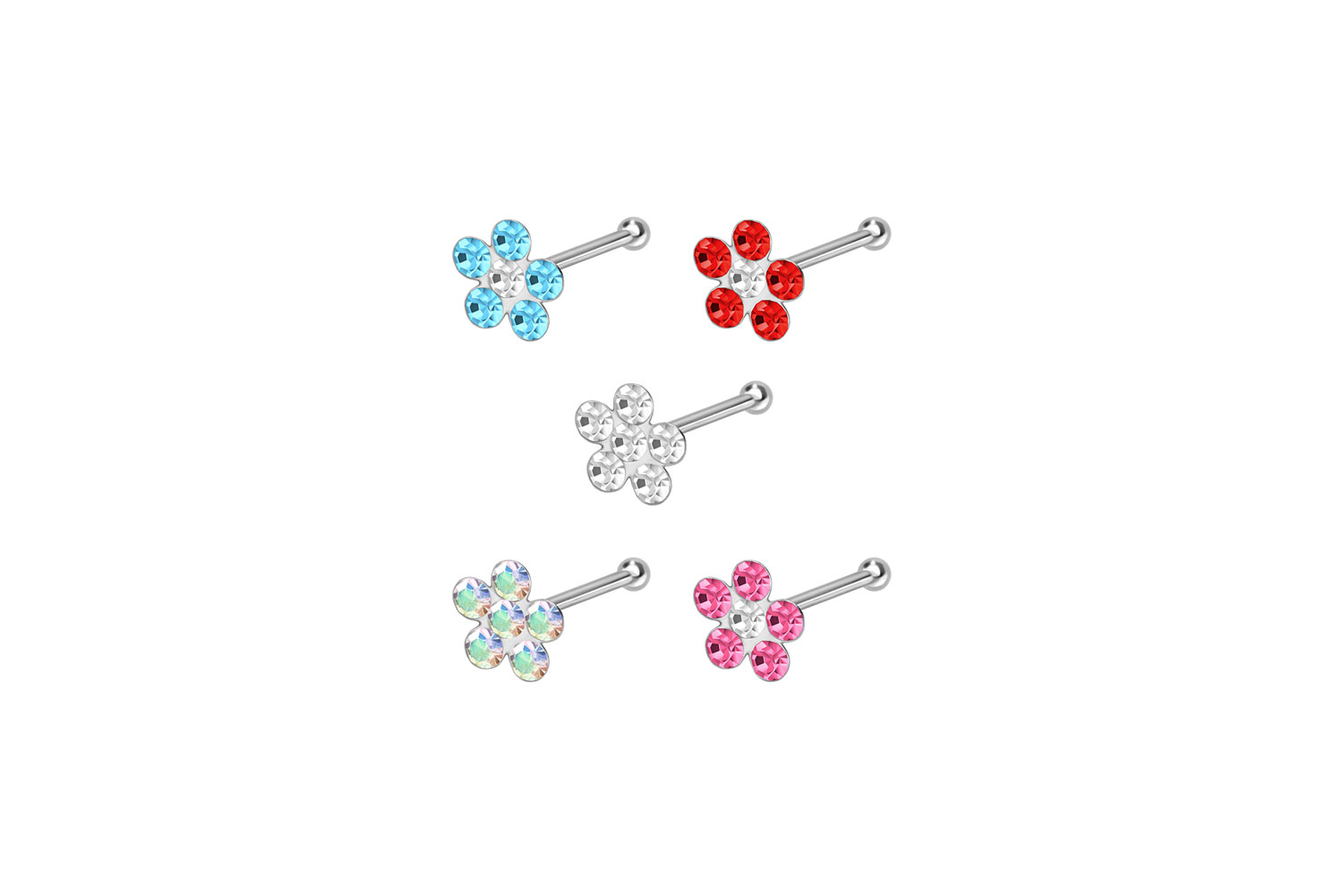 SET 925er Silber Nasenstecker Pin KRISTALLBLUME