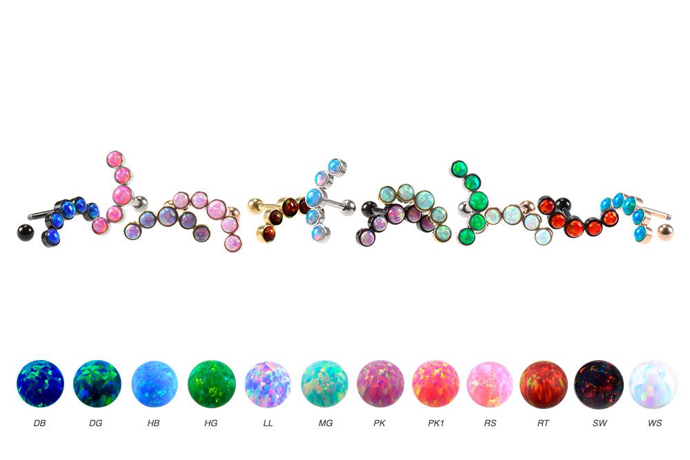 Surgical steel ear piercing 5 SYNTHETIC OPALS ++SALE++