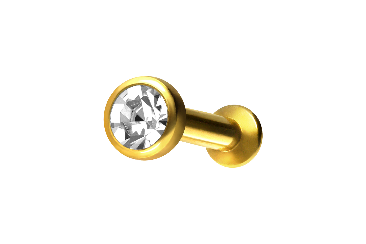Titanium triple piercing mini labret with internal thread FLAT DISC + CRYSTAL