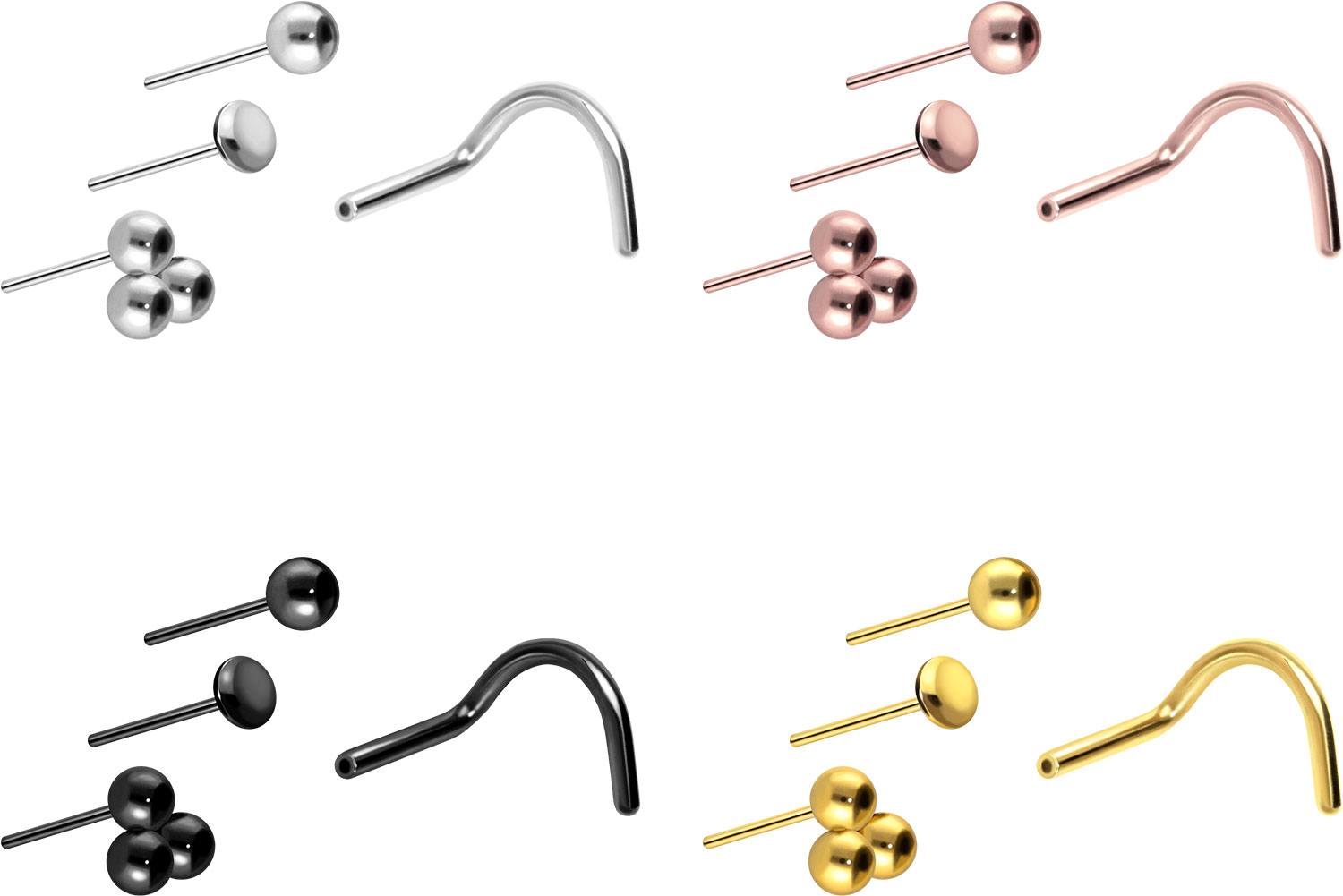 Titanium nose stud spiral with push fit ATTACHMENT MIX