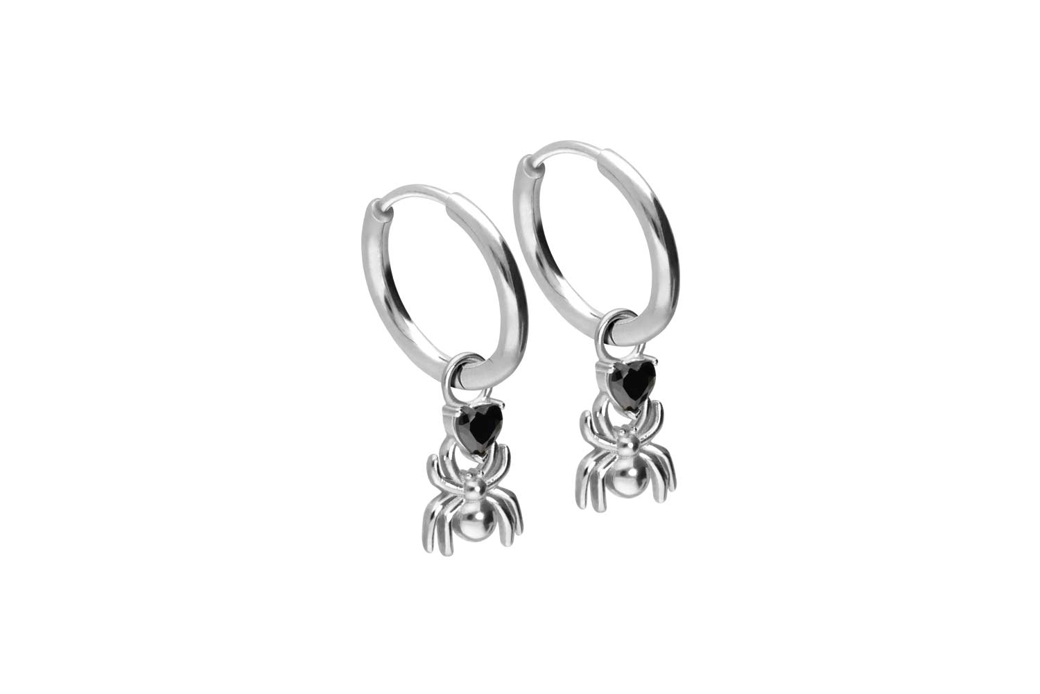 Surgical steel ear clicker creoles SPIDER + CRYSTAL HEART