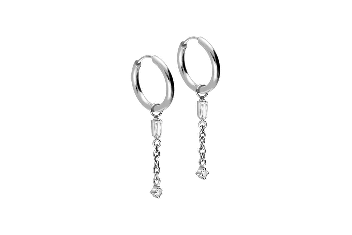 Surgical steel ear clicker creoles 2 CRYSTALS + CHAIN