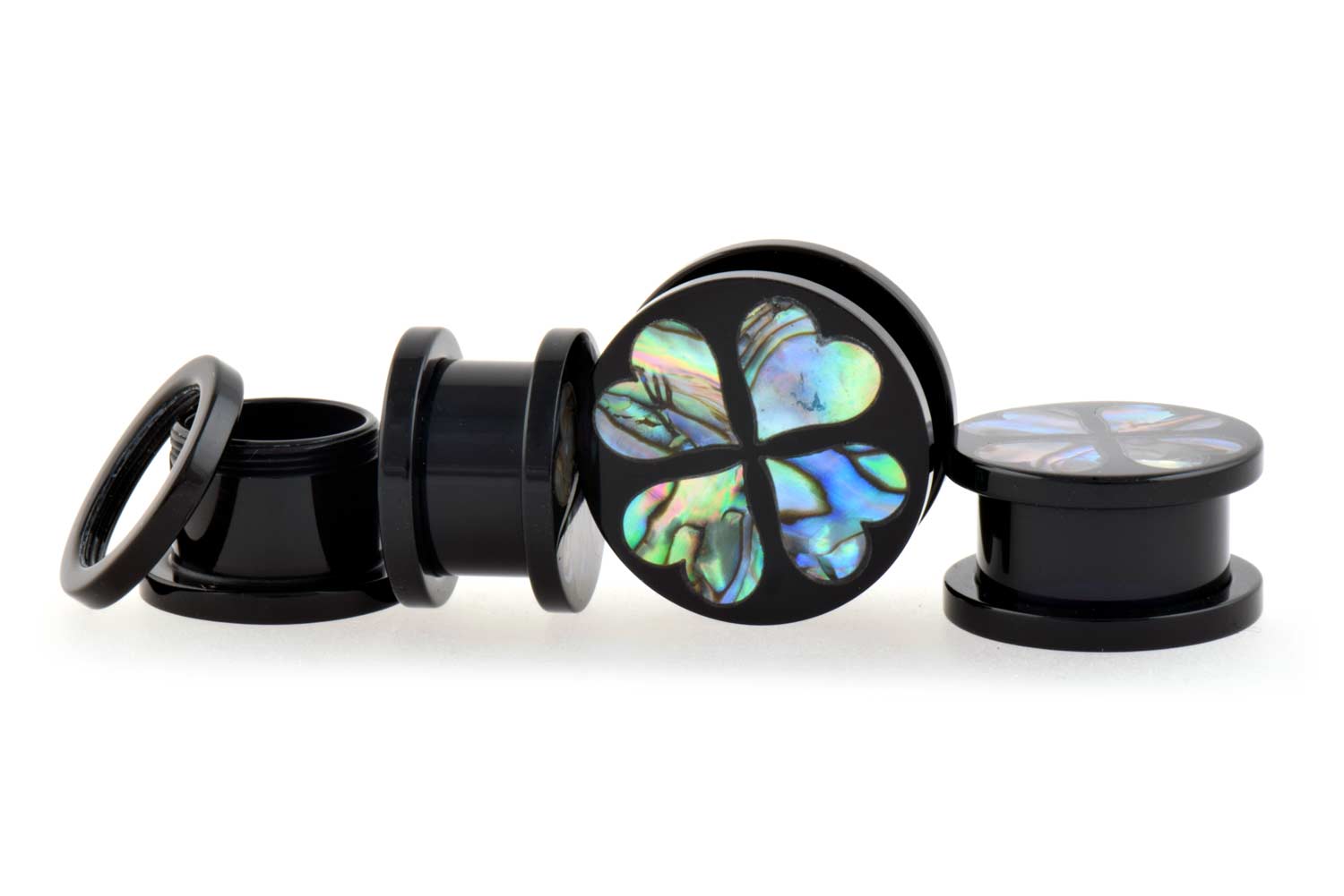 Acrylic plug with abalone shell FOUR HEARTS