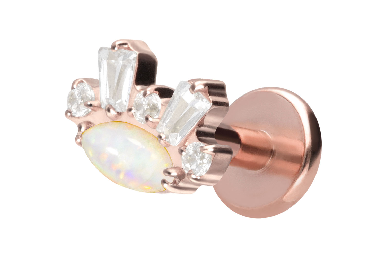 Titanium labret with internal thread SYNTHETIC OPAL + CRYSTALS