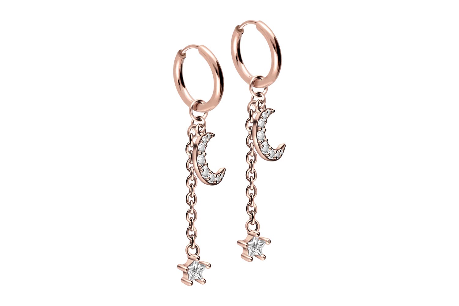 Surgical steel ear clicker creoles CRYSTAL MOON + CRYSTAL STAR