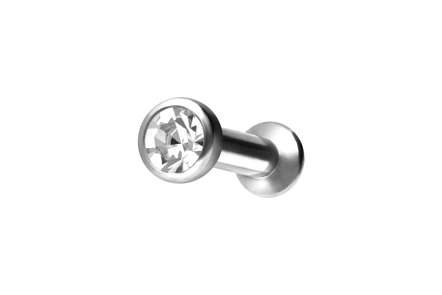 Titanium triple piercing mini labret with internal thread FLAT DISC + CRYSTAL
