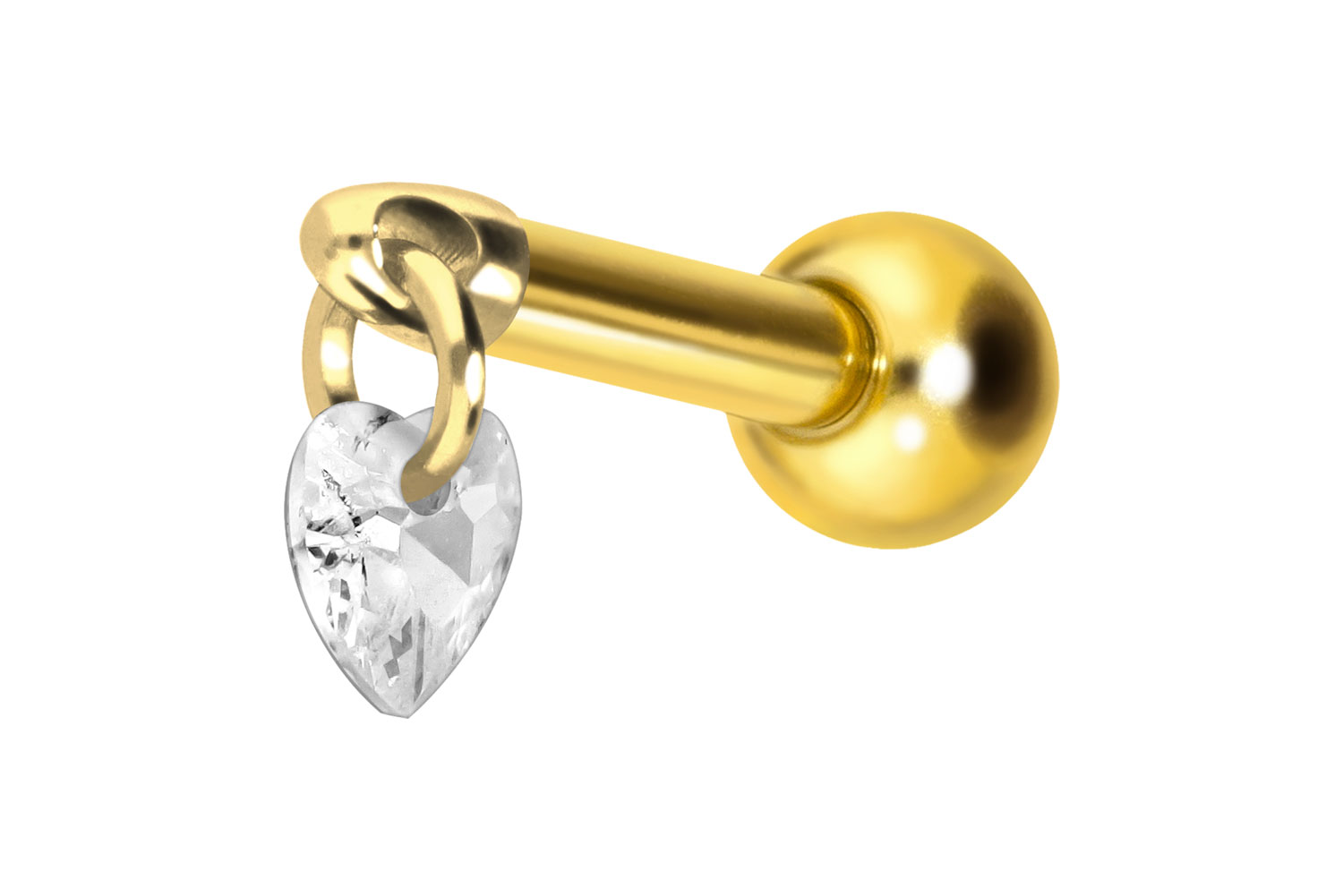 Titanium ear piercing with internal thread CRYSTAL HEART