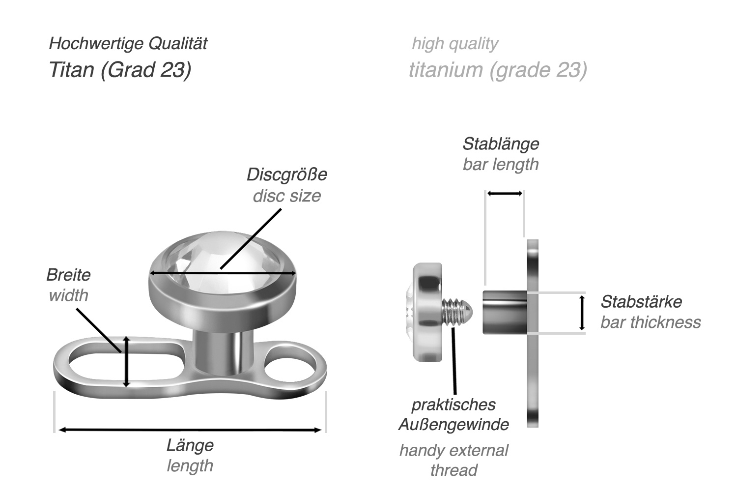 Titanium dermal anchor DISC + CRYSTAL