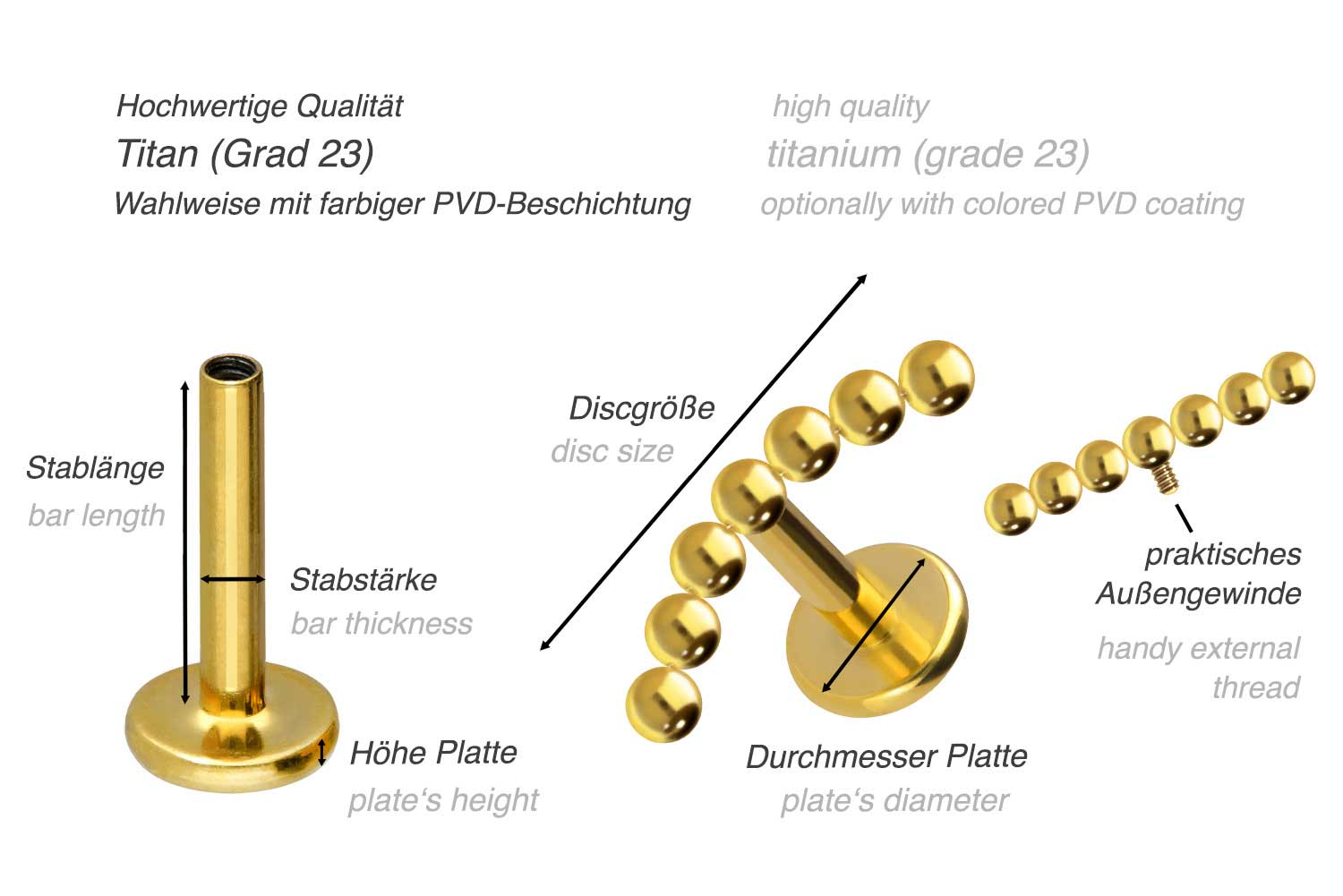 Titan Labret mit Innengewinde 7 KUGELN