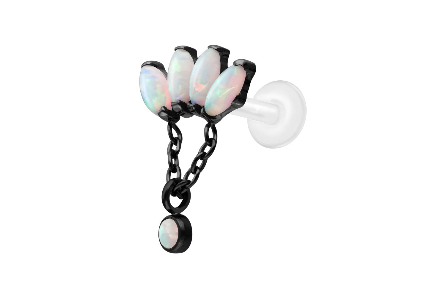 PTFE labret with internal thread + titanium attachment LOTUS BLOSSOM + SYNTHETIC OPALS