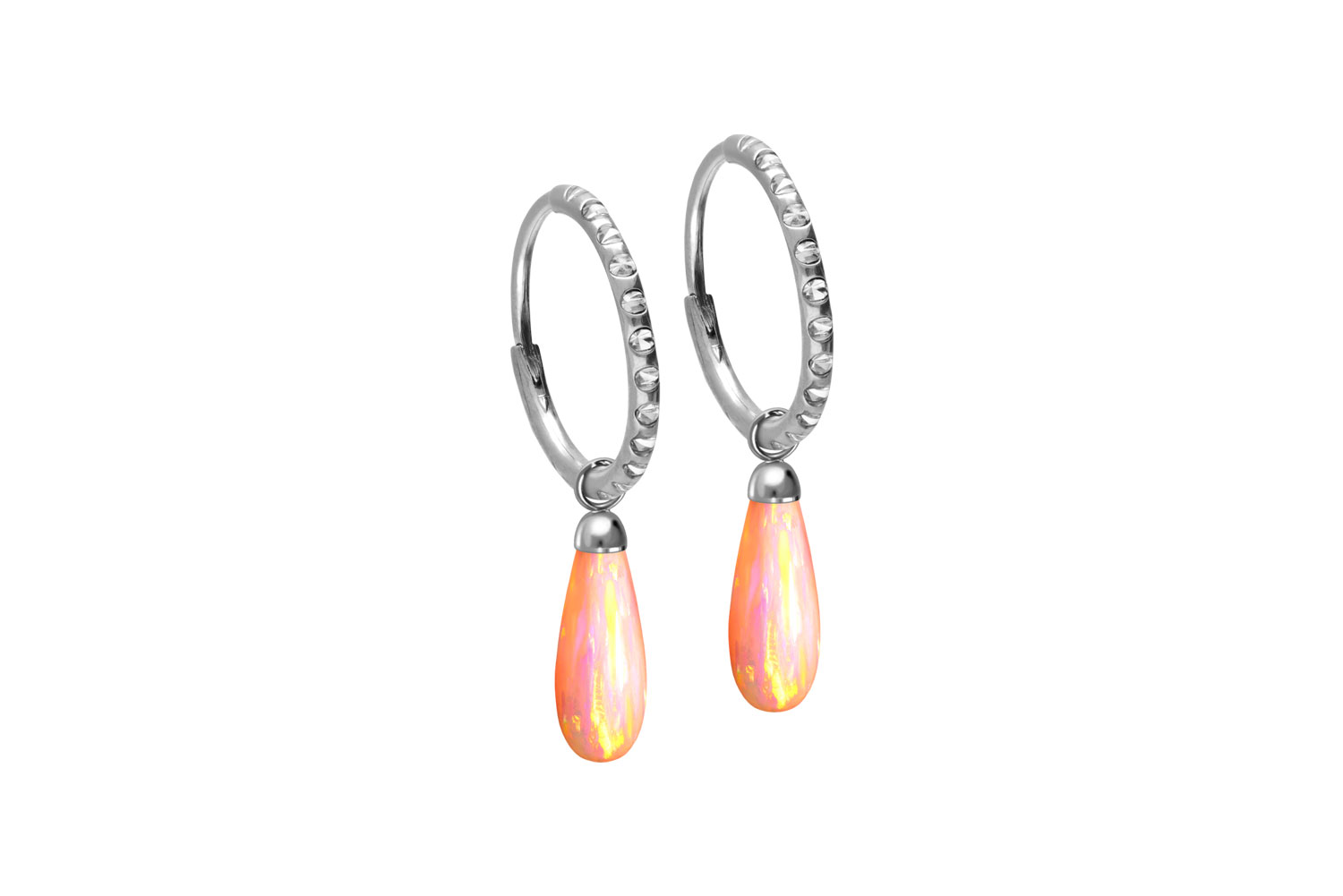Titanium ear clicker creoles CRYSTALS + EPOXY + SYNTHETIC OPAL DROP