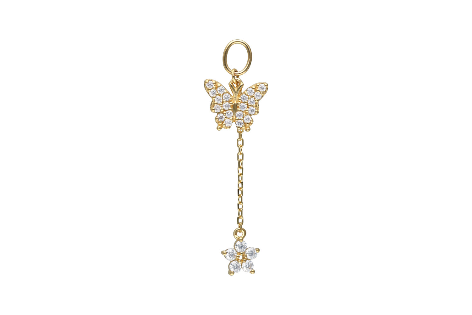 18 Karat Gold Anhänger für Clicker MOISSANIT-SCHMETTERLING + MOISSANIT-BLUME