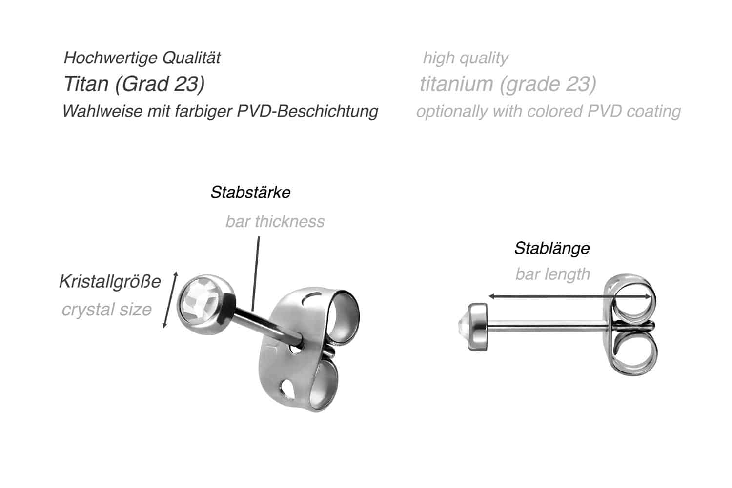 Titan Ohrstecker FLACHER KRISTALL