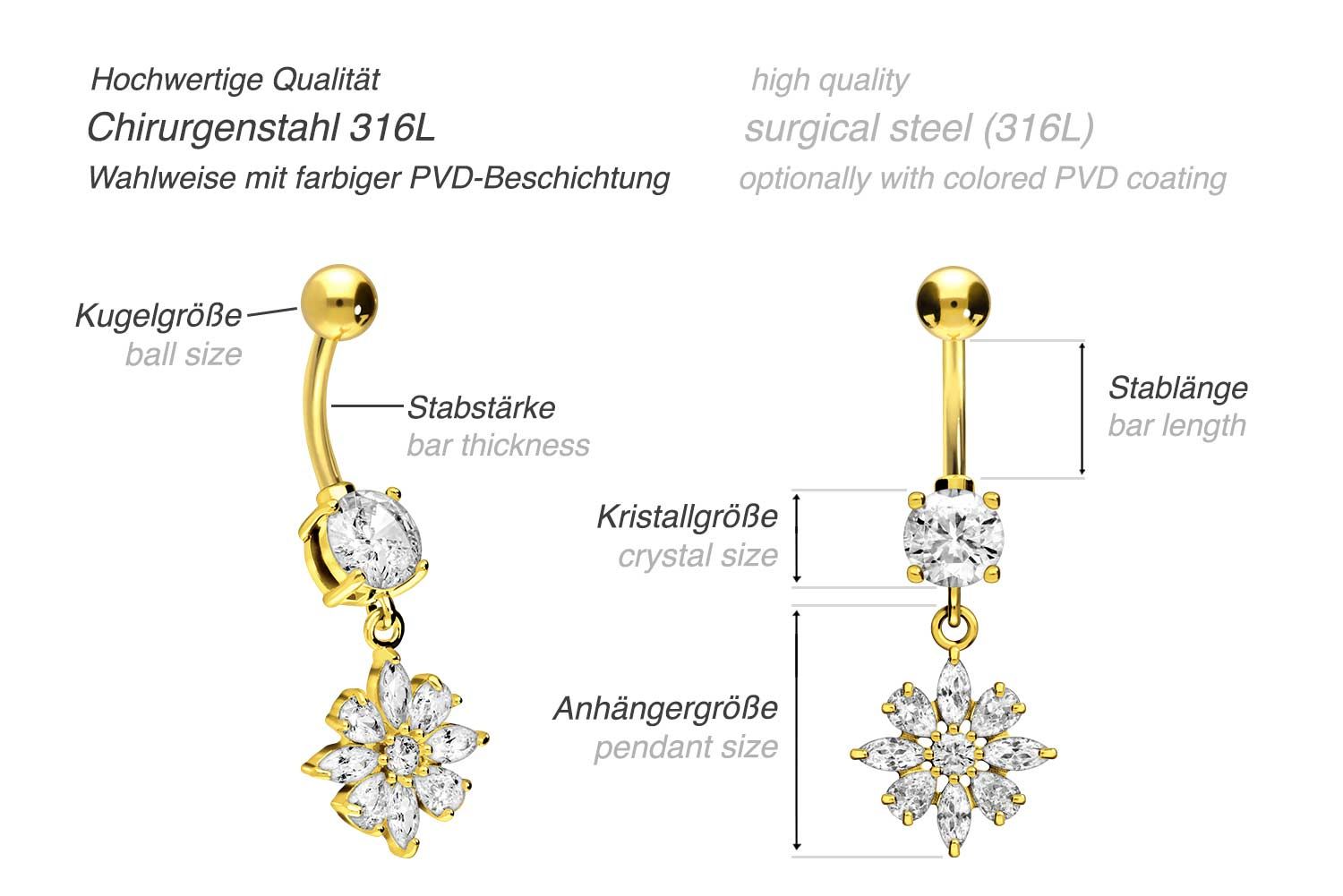 Surgical steel bananabell with brass design CRYSTAL FLOWER ++SALE++