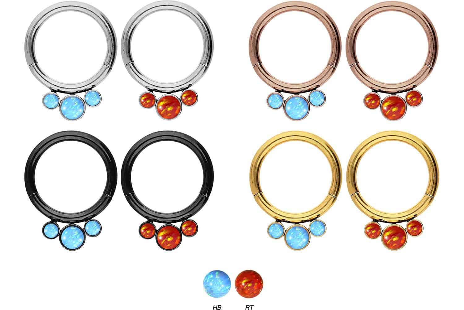 Surgical steel segment ring clicker 3 SYNTHETIC OPALS ++SALE++