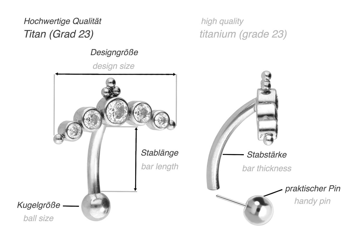 Titan Banane mit Push Fit 5 KRISTALLE + KUGELN