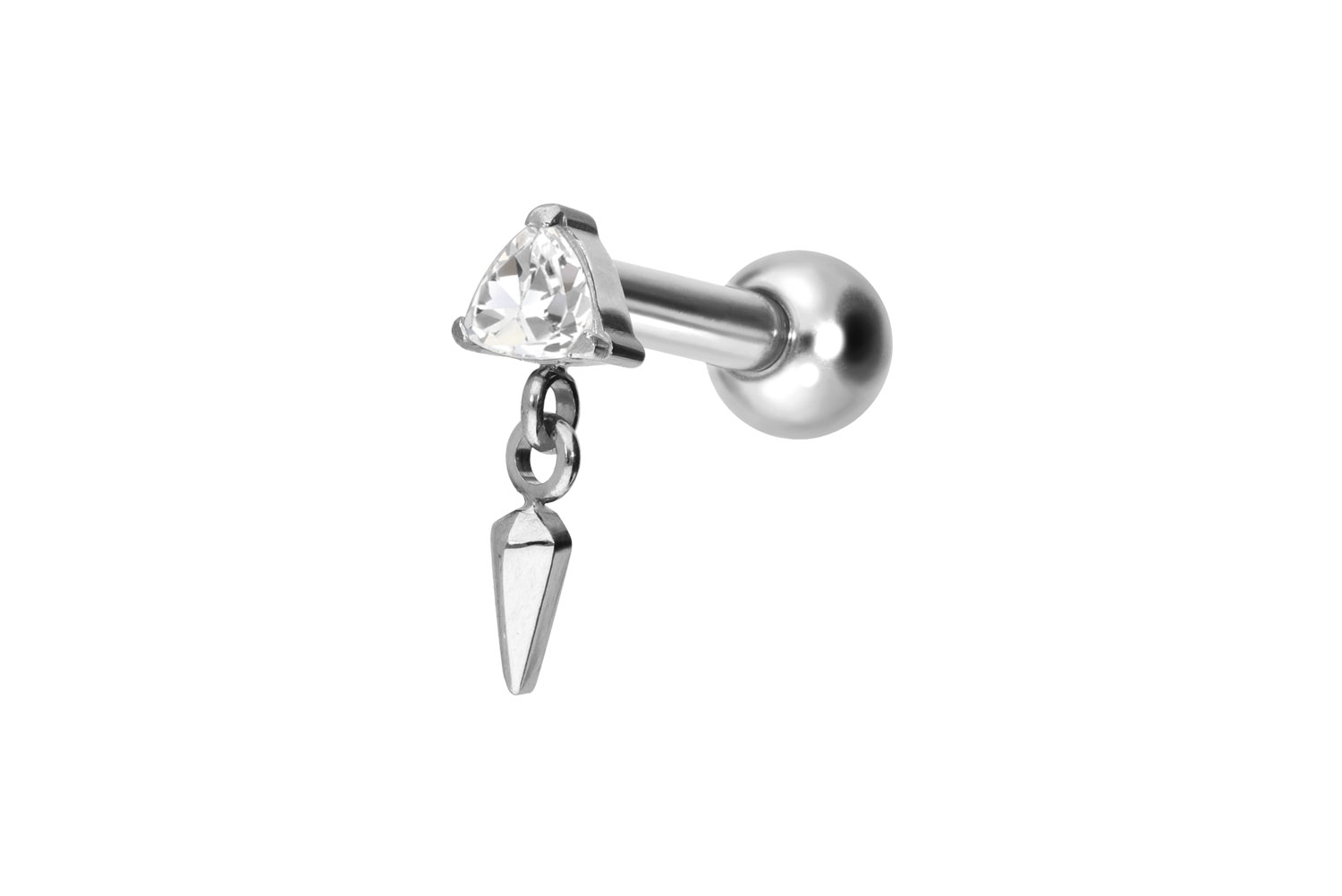 Titanium ear piercing with internal thread CRYSTAL TRIANGLE + CONE