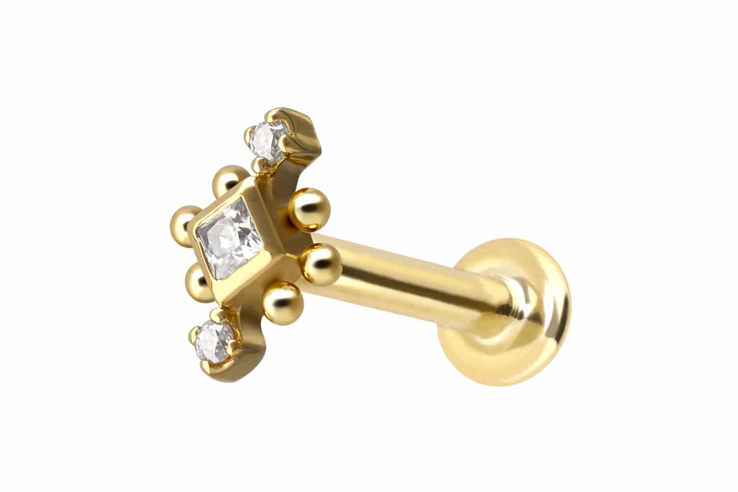 14 carat gold labret with push fit 3 MOISSANITES + BALLS