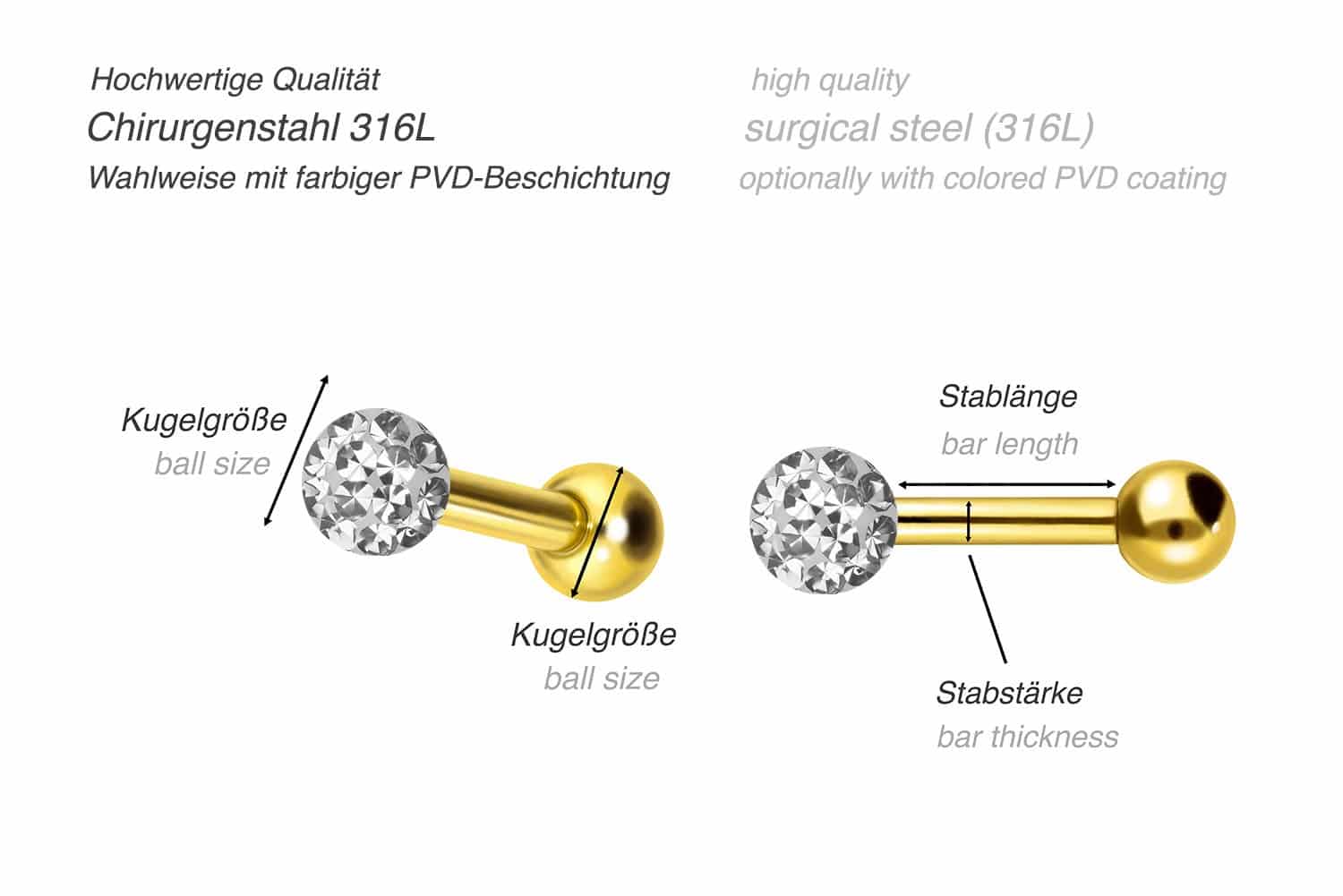 Surgical steel ear piercing EPOXY BALL