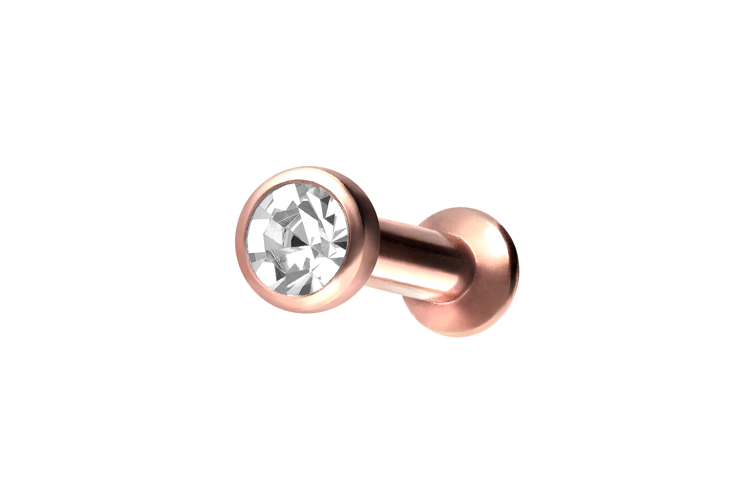 Titanium triple piercing mini labret with internal thread FLAT DISC + CRYSTAL