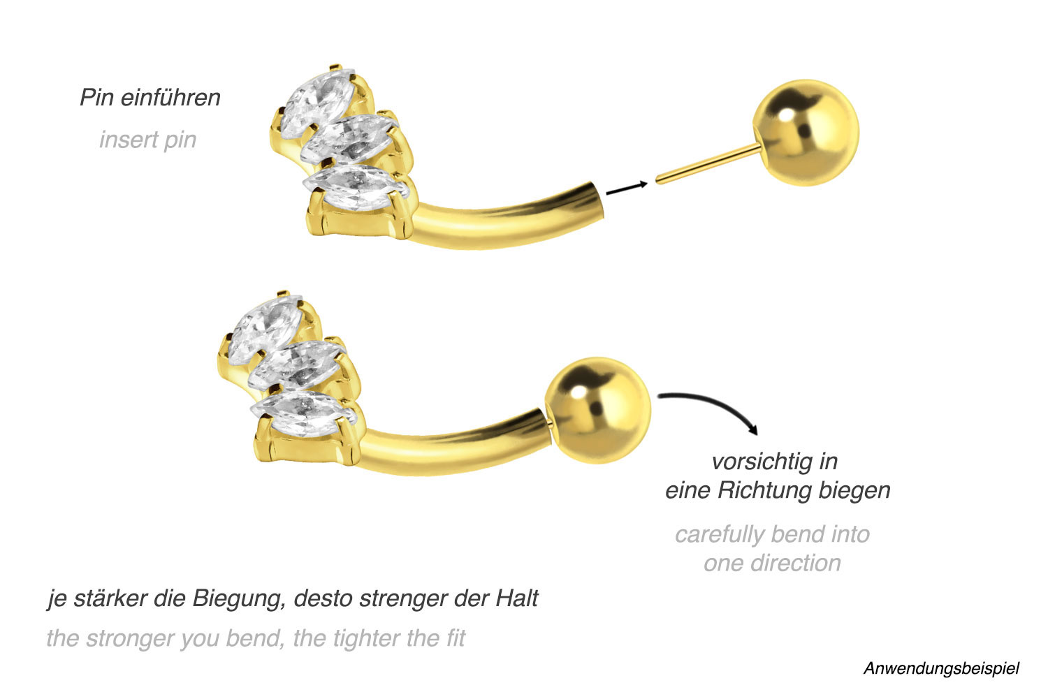 Titanium banana with push fit 3 CRYSTAL DROPS